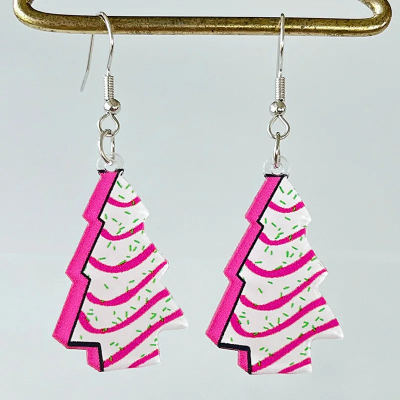 Popular Pink Christmas Earrings Santa Claus Christmas Tree Rugby Earrings