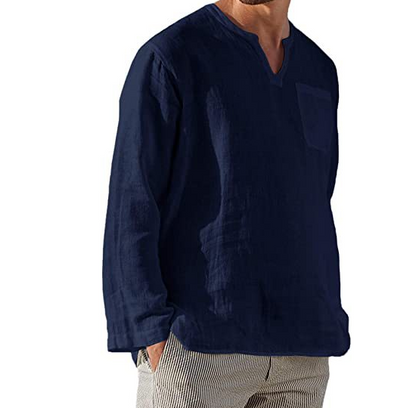 Casual Shirt for Men Solid Color Long Sleeve T-Shirts Men Loose v Neck