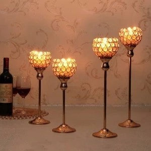 Home Decoration Metal Candlesticks for Candles Crystal Tealight Centerpieces