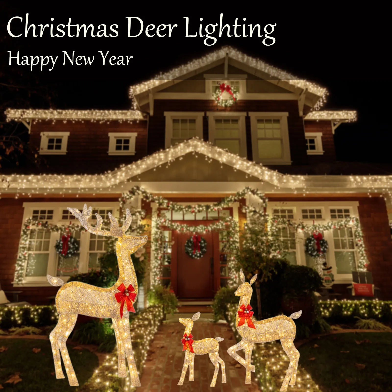 2024 Outdoor Christmas Shining Deer Lighting Happy New Year for Garden