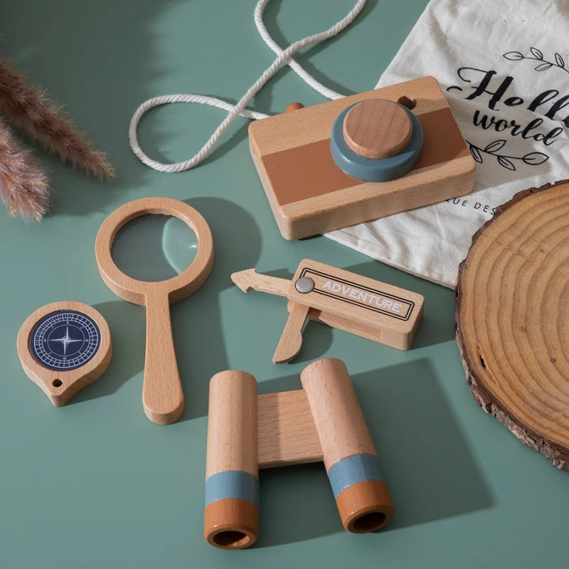 Montessori Adventure Set Wooden Telescope Compass Toy Set