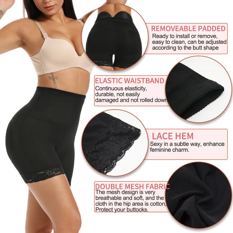 Womens Padded Shapewear Hip Enhancer Shorts High Waist Body Shaper Buttocks Pad