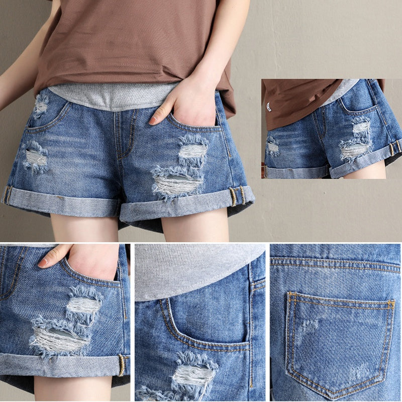 Summer Maternity Denim Shorts Pregnant Straight Cut Women Pregnancy Jean Short