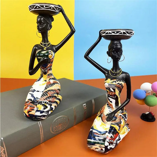 2/3Pcs African Women Figurines Sculptures Room Decor Resin People Statue