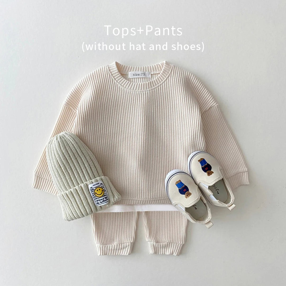 Korean Baby Clothing Sets Waffle Cotton Kids Boys Girls Clothes Spring Autumn