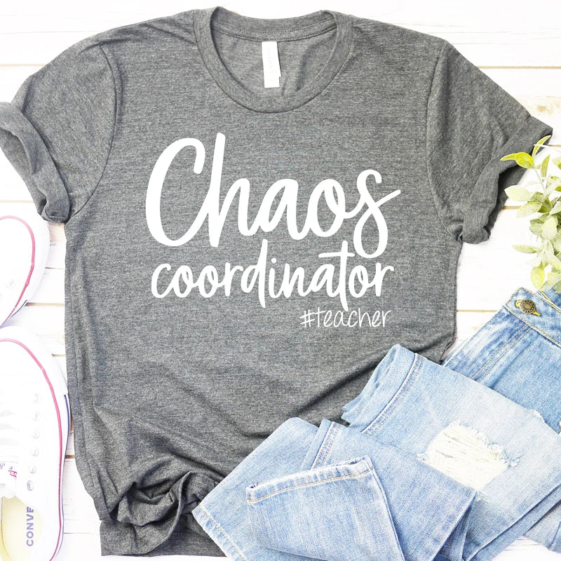 Chaos Coordinator Teacher T Shirt Women Short Sleeve Funny T Shirts Cotton Lady