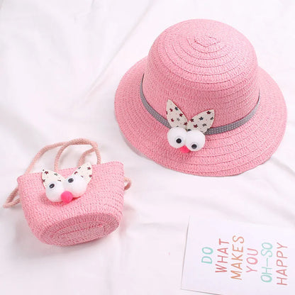 Summer Baby Flower Breathable Hat Straw Hat With Handbag Bags Kids Hat Girls