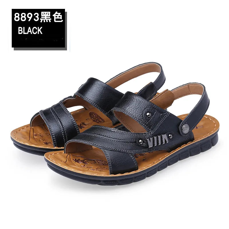 Men's Beach Shoes Sandals Cow Quality Genuine Leather Non-Slip Men's Slippers