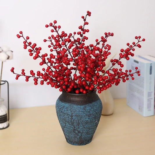 Artificial Berries Branch Plastic Fake Flowers Leaf New Year