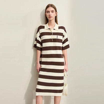 Amii Minimalism Embroidery Striped Dress for Women 2024 Spring