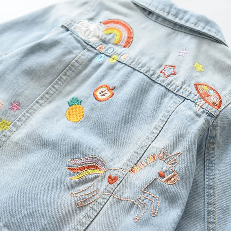 Girls Denim Jackets Children Jacket Unicorn Embroidery Jeans jacket