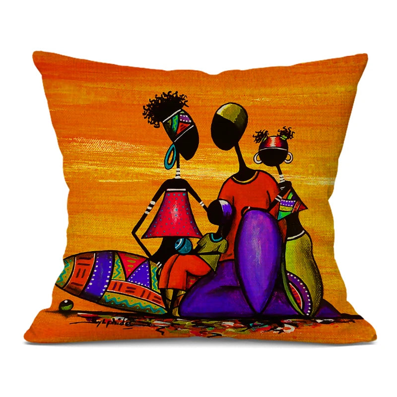 African Woman Cushion Cover Africa Life Abstract Painting Square Pillow