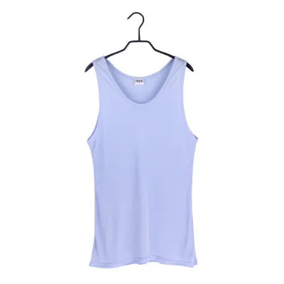 Men Tank Tops 100%Real Silk Solid Tanks for Men O Neck Vest