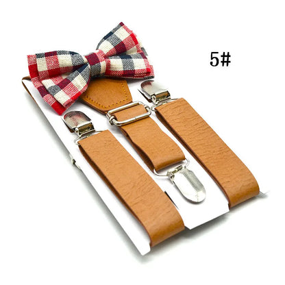 SHOWERSMILE Kids Suspenders With Bow Tie Leather British Style Boys Suspenders