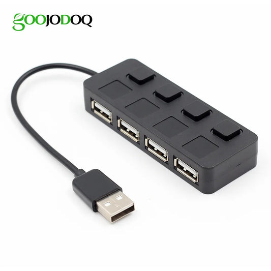 High Speed Slim 4 Ports USB 2.0 Hub LED USB Hub Splitter With Power on/Off