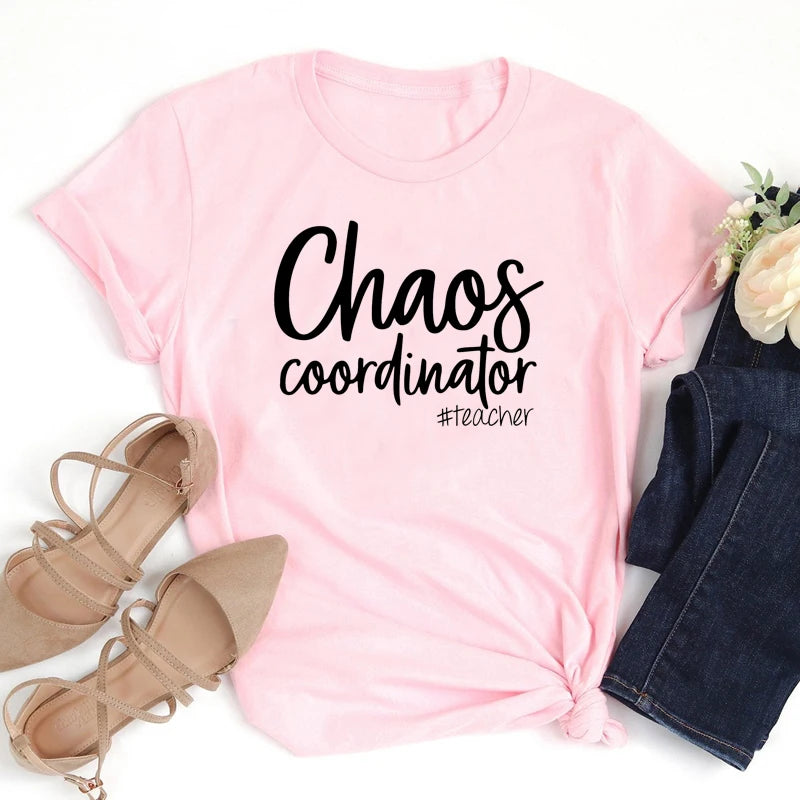 Chaos Coordinator Teacher T Shirt Women Short Sleeve Funny T Shirts Cotton Lady