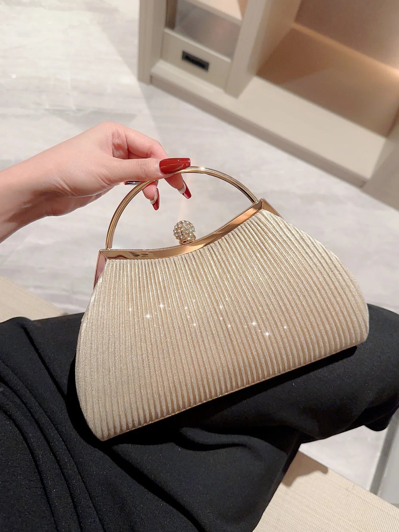 2023 Evening Bag for Women Elegant Glitter Pleated Ladies Clutch Luxury Party