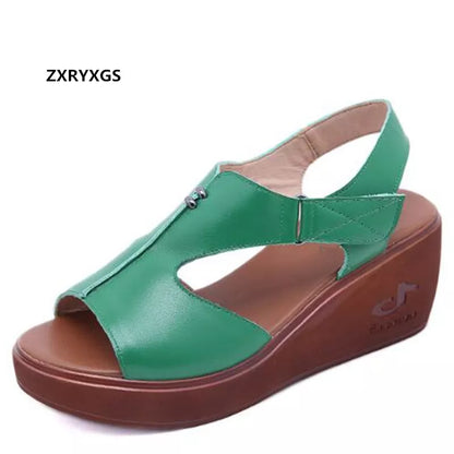 2024 New Fish Mouth Soft Genuine Leather Sandals Casual Wild Light Platform