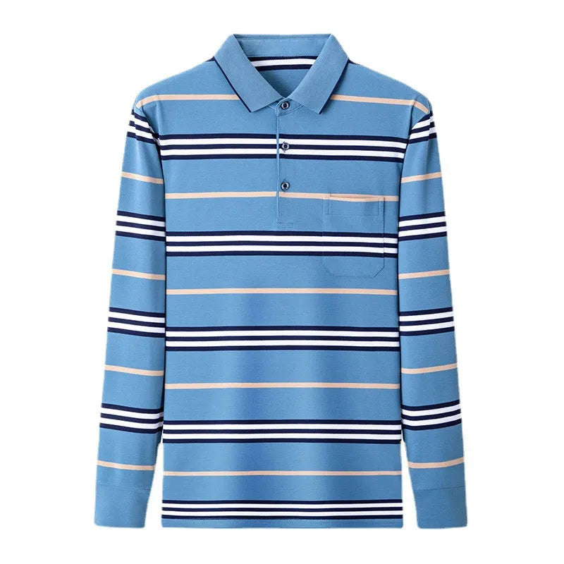 2024 New Arrival Men Striped Polo Shirt Long Sleeve Casual Autumn Clothing