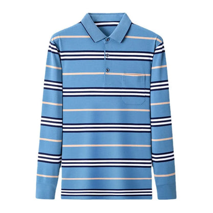 2024 New Arrival Men Striped Polo Shirt Long Sleeve Casual Autumn Clothing