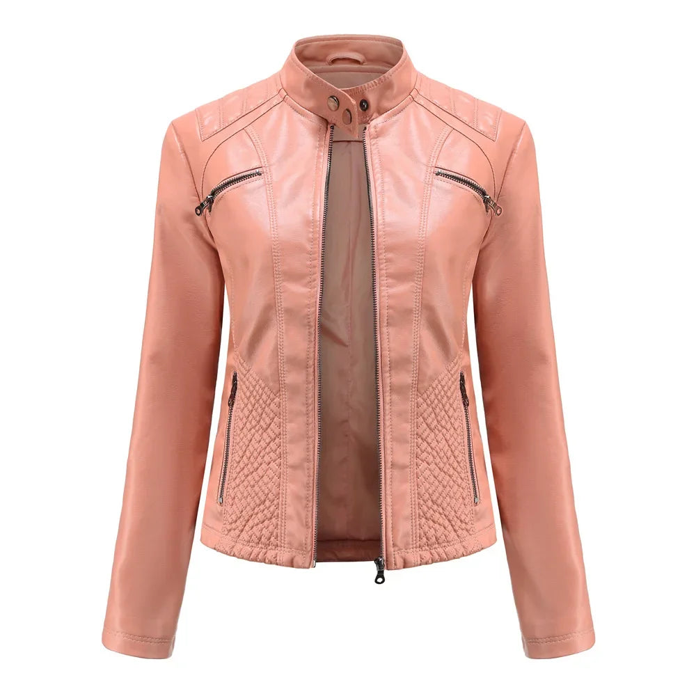 Faux Leather Jacket Women 2024 Spring Autumn Moto Biker Zipper Jacket