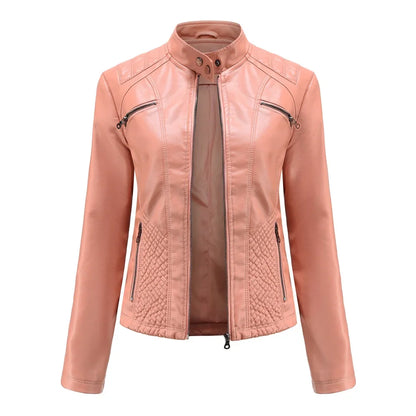 Faux Leather Jacket Women 2024 Spring Autumn Moto Biker Zipper Jacket