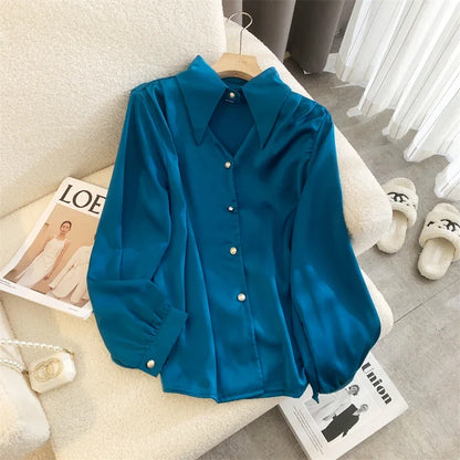 2023 Spring Shirt Elegant OL Chic Turn-Down Collar Long Sleeve