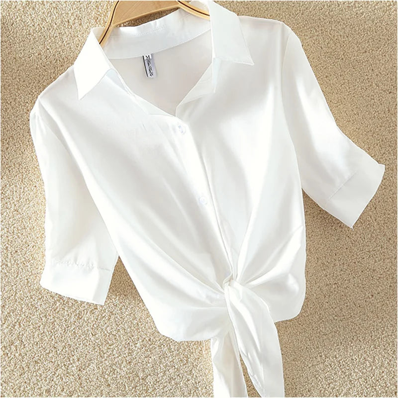 100% Cotton Womens Blouse Shirt White Summer Blouses Shirts