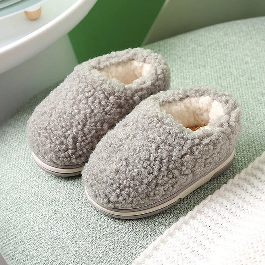 Winter Kids Slippers Solid Candy Color LAMBS WOOL Indoor Shoes for Boys Toddler