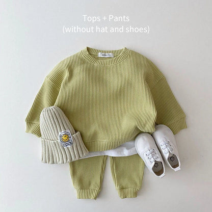 Korean Baby Clothing Sets Waffle Cotton Kids Boys Girls Clothes Spring Autumn