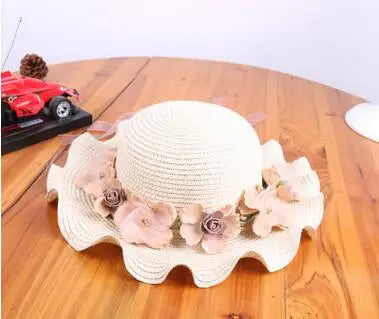 2021 Girls Summer New Hats New Straw Baby Sun Hat With Flowers