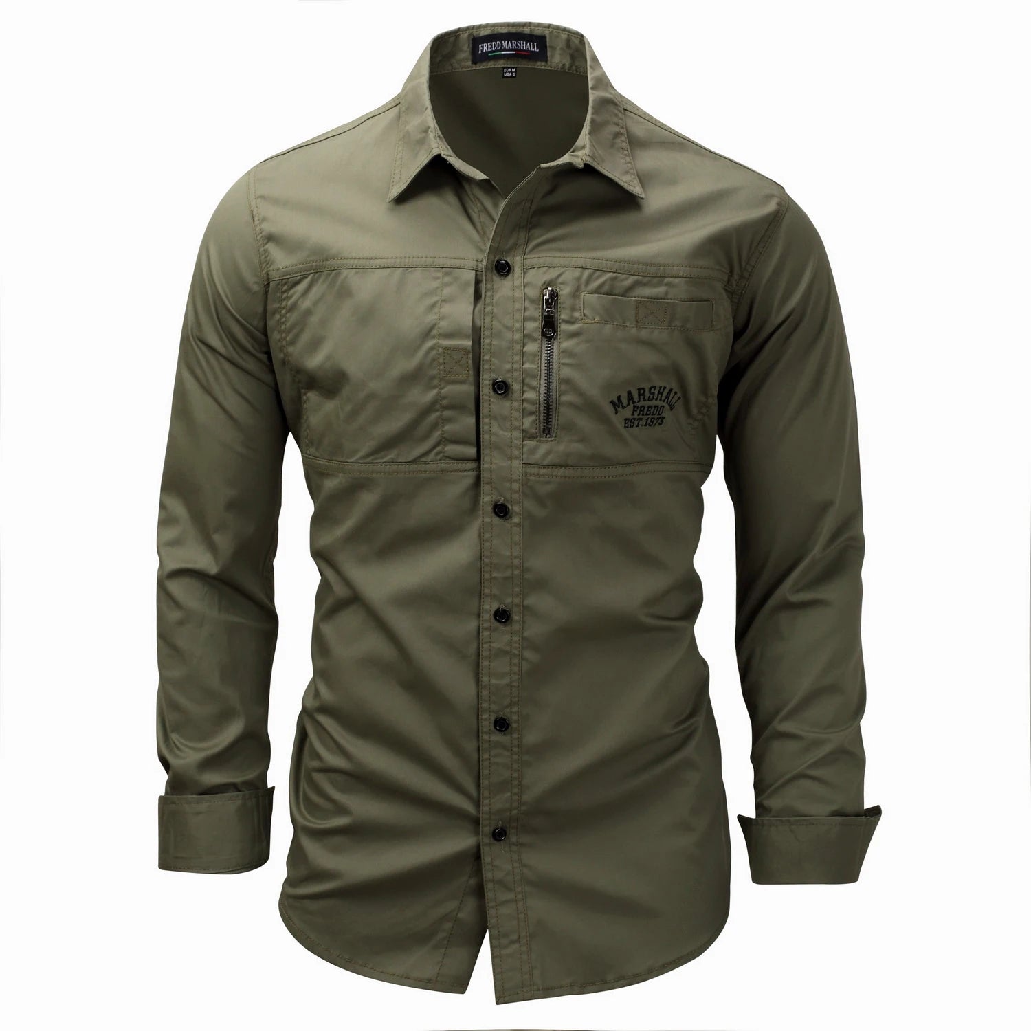 Fredd Marshall Fashion Military Shirt Long Sleeve Multi-Pocket Casual Shirts