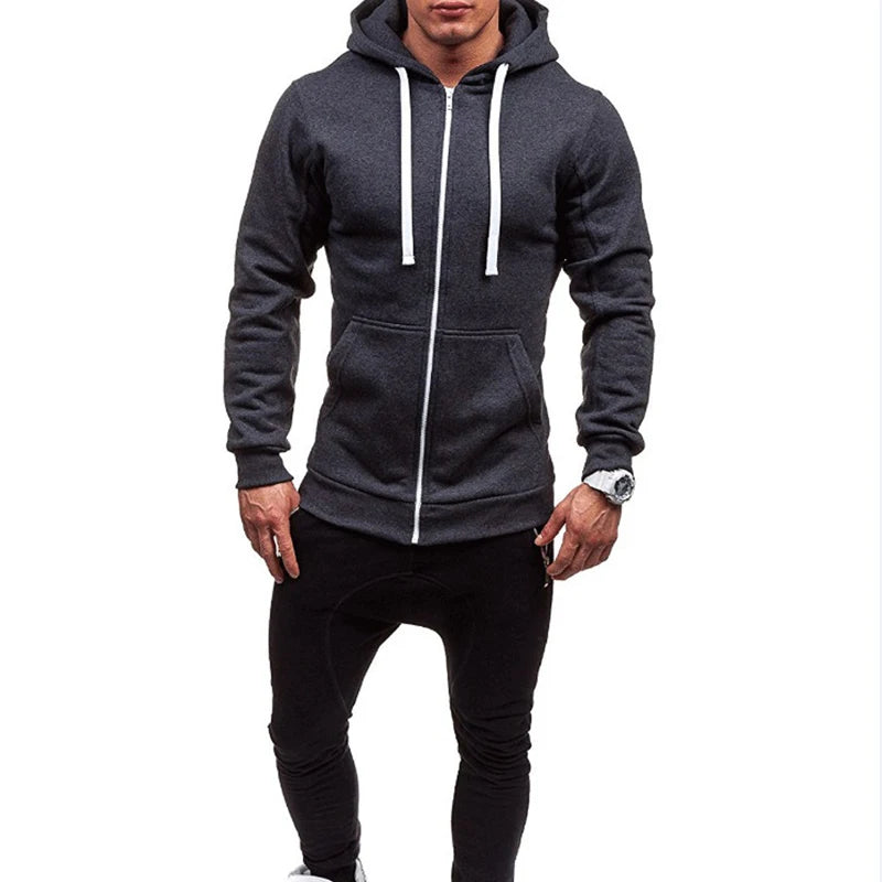 DIMUSI Mens Hoodies Fashion Mens Solid Color Sweatshirt Slim Jackets Mens