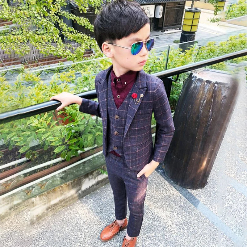 3 PCS Formal Boys Clothes Blazer Vest Pants Children Wedding Suits Tuxedos Kids