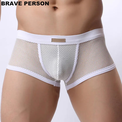 BRAVE PERSON Underwear Men's Boxers Breathable Mesh Hollow Boxer Shorts Sexy