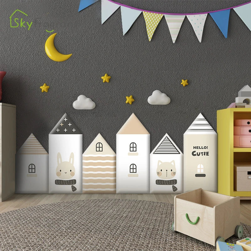 3D Cartoon Houses Self Adhesive Anti-Collision Soft Wall Stickers for Kids Rooms