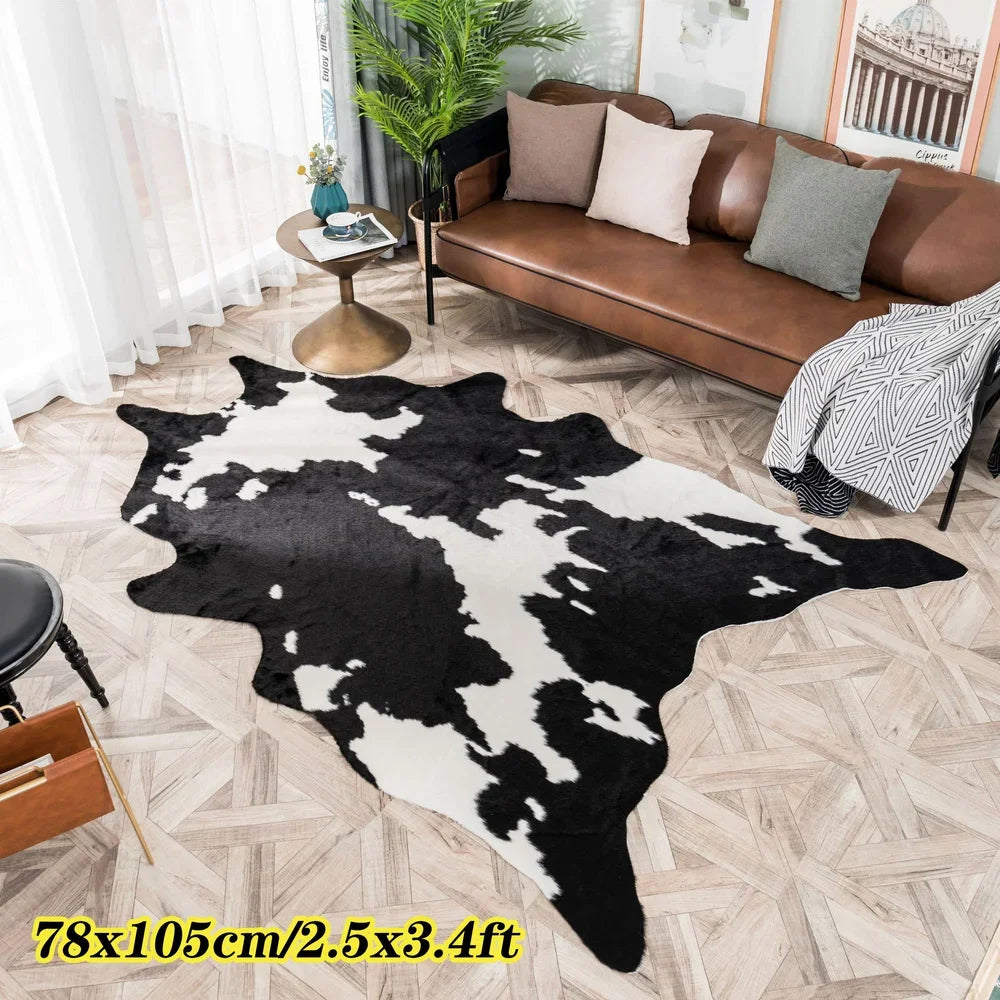 78x105cm Imitation Cow Print Rug Black and White Faux Cowhide Rugs Animal Area