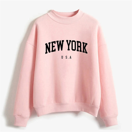 Autumn Spring O Neck New York Prints Sweat Shirts for Women Long Sleeve Pullover