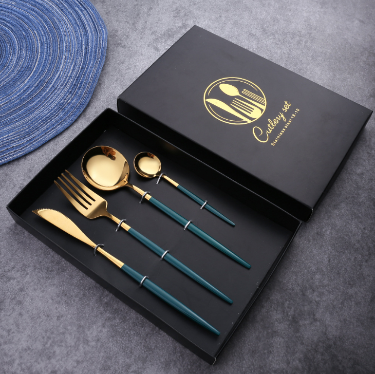 Luxury 18/10  Matte Black Gold Plated Stainless Steel Flatware Cutlery Set