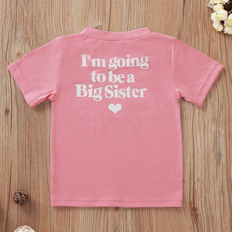 2024 Baby Big Sister Girl Shirt Clothes Cotton Kid Girls Summer Clothes Tops