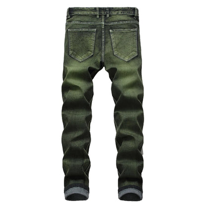 New Gray Green Mens Jeans Fashion Classic Style Elastic Straight Slim Trousers