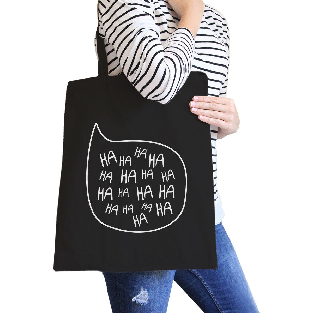 Ha Ha Ha Black Canvas Bag Cute and Funny Graphic Printed Tote Bags