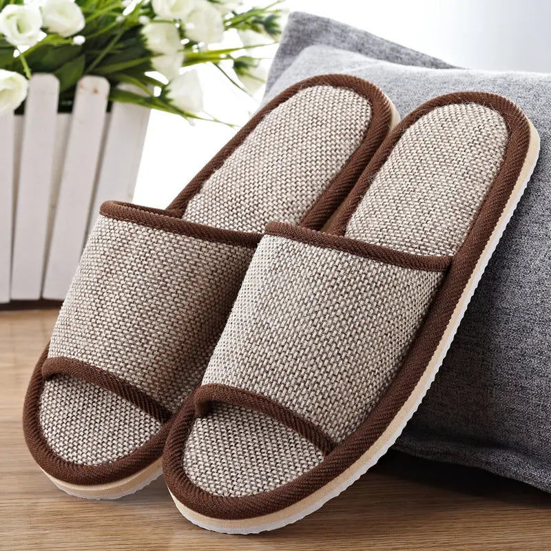 LEEMEIMEI Natural Flax Home Slippers Indoor Floor Shoes Silent Sweat Slippers