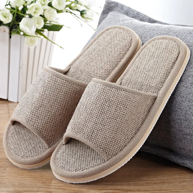 LEEMEIMEI Natural Flax Home Slippers Indoor Floor Shoes Silent Sweat Slippers