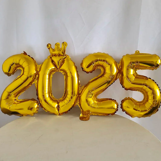 Gold Silver Conjoined Hello 2025 Letter Number Balloon 2025 Happy New Year