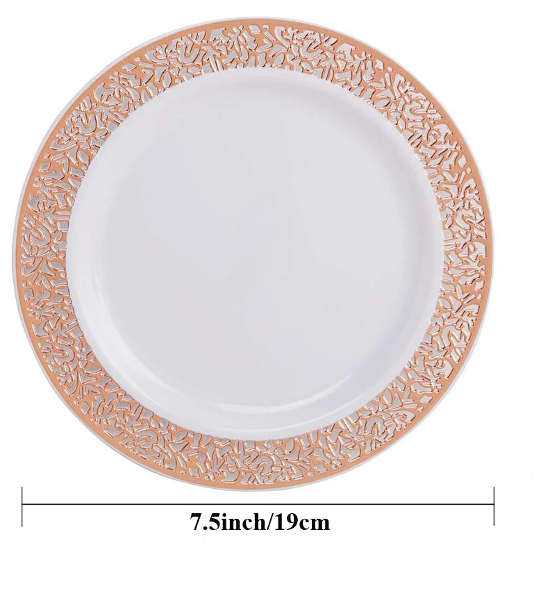 Gold Disposable Plastic Plates -Lace Design Wedding Party Plastic Plates