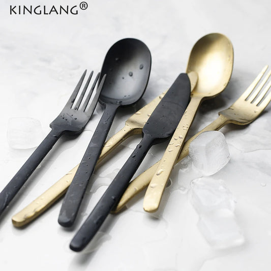 KINGLANG 4pcs /Set Golden Color Cultery 304 Stainless Steel Flatware