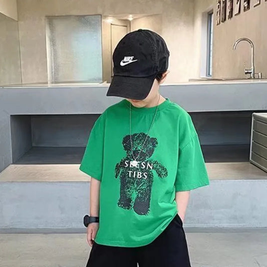 Middle School Children Summer Cotton Baby Clothes Print Leisure Short Tshirt