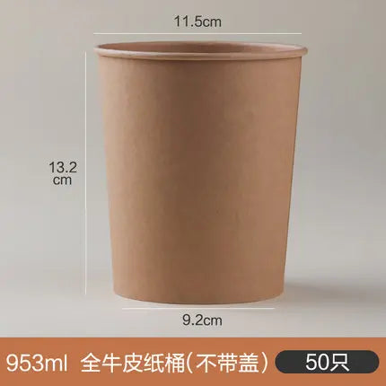 50pcs/Pack Large Capacity Disposable Kraft Paper Bowl