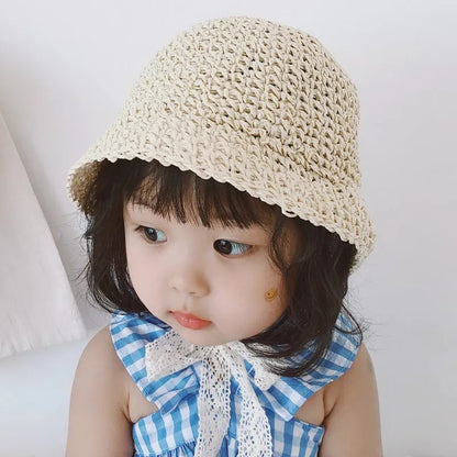 Summer Korean Baby Boy Girl Straw Hats Lace Strap Crochet Children